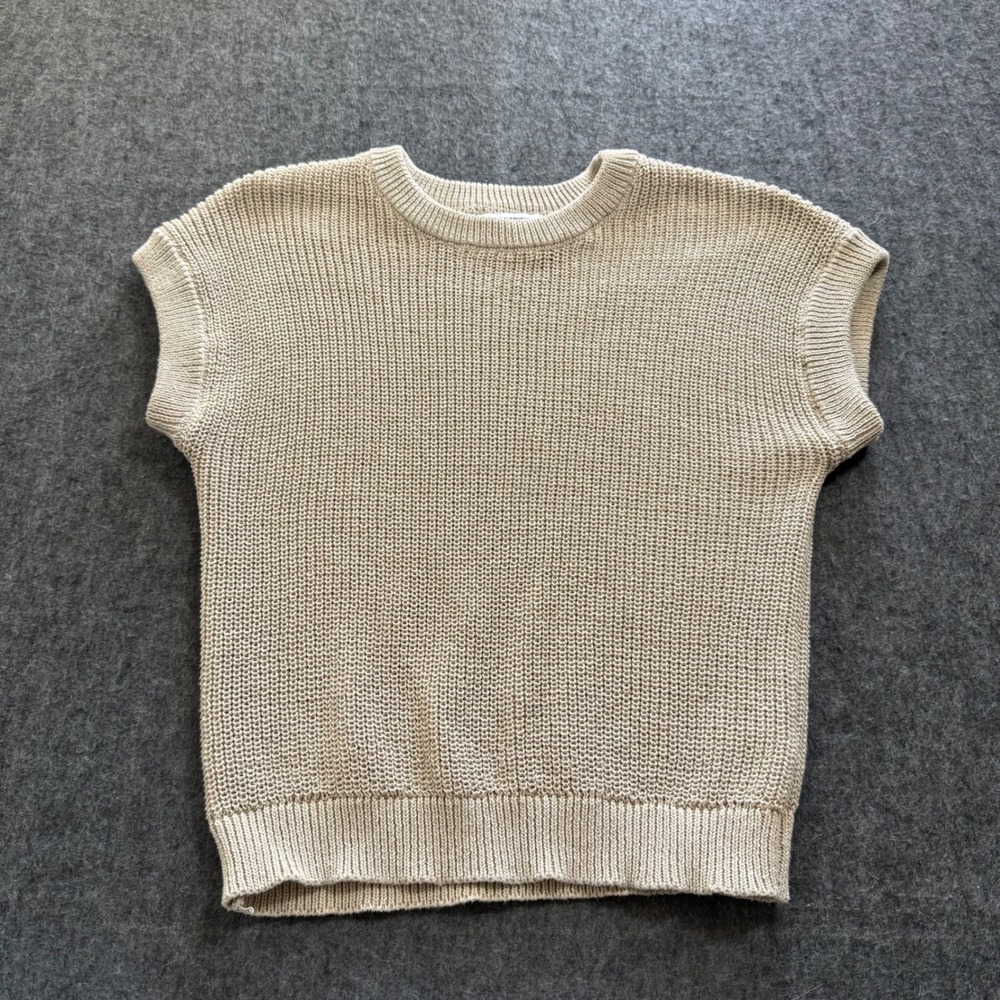 The Workshop Tan Knit Sweater Vest Crew Neck Sleeveless Beige Top TW1753 Small
